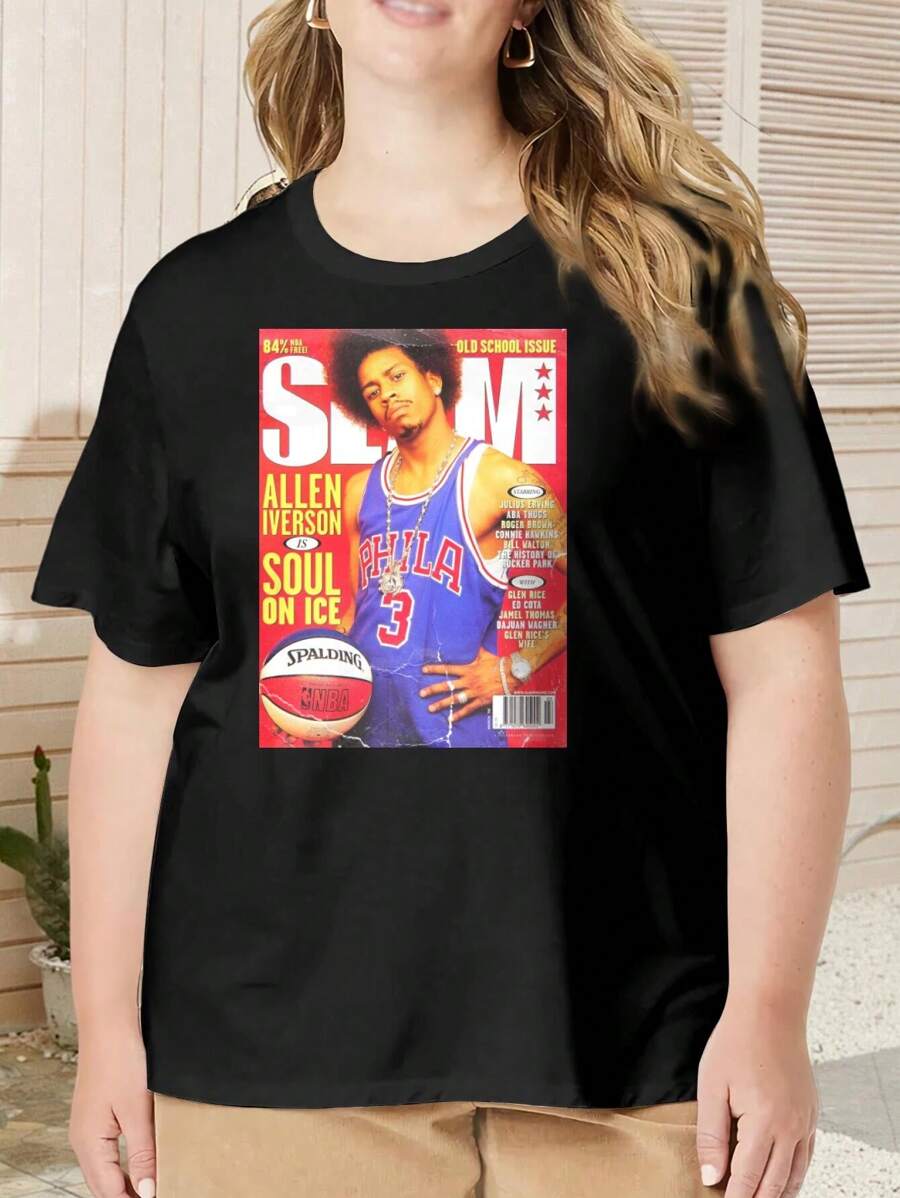 Allen Iverson 90s Distressed Slam Cover Oversize Oversize Women T-Shirt For Women (Basketball AI) - Black - View 1