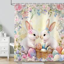 Spring Easter Bunny Shower Curtains For Bathroom, Cute Rabbits Eggs Floral Plant Watercolor Flower Bath Curtain Home Bathroom Bathtubs Decor Home Bathroom Decor Bathroom Accessories Back To School