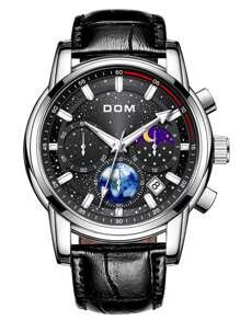 DOM 1 件男士时尚夜光星空多功能计时码表日历防水石英皮革手表