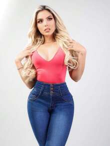 ZYANYA Jeans Corte Colombiano Mezclilla Gruesa Levanta Pompas Vaqueros ajustados, Levanta Glúteos Mezclilla Mujer Mezclilla Para Mujer - Azul - Ver 4