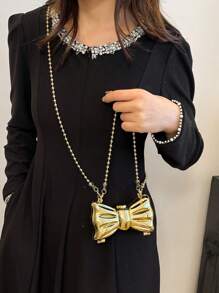 1 Túi xách mini hình con bướm thời trang, dành cho nữ, Túi đeo chéo bằng acrylic, có dây đeo vai xích có thể tháo rời, Khóa cài, Không tráng men, Màu trơn, Chi tiết nơ, Túi đựng đồ ăn tối - Vàng - Xem 10