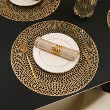 1 peça/4 peças/6 peças/8 peças/12 peças de jogos americanos geométricos redondos de PVC com folha de ouro, decoração de feriados, jogos americanos para mesa de jantar, almofadas de isolamento térmico para hotéis, restaurantes, cozinhas domésticas