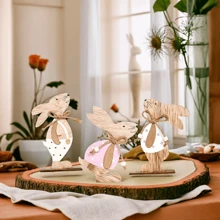 LIXUN 3 buc Iepuraș de lemn Ornamente de artizanat Iepuraș de Paște din lemn de birou Mese de iepuraș neterminat Semne din lemn pentru decorarea interioară a primăverii de Paște - Multicolor - Vizualizare 2