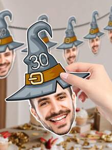 Pancarta personalizada con foto del rostro en sombrero de bruja, decoración de fiesta, pancarta personalizada con foto del rostro para cumpleaños, pancarta de cumpleaños, foto personalizada en pancarta (5 diseños)