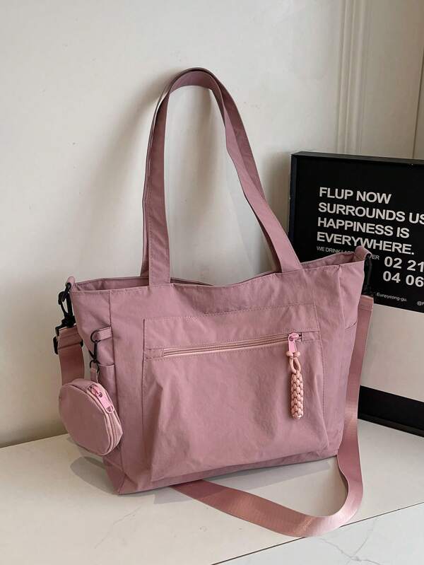 Bolso de tela con monedero, 1 pieza, nuevo estilo coreano, bolso escolar para estudiantes universitarios y de secundaria, bolso casual, bolso bandolera, bolso de lona, bolso cruzado, bolso de mujer con bolsito para monedas, bolso escolar para compras, vacaciones, bolso de tela con cremallera, bolso de tela grande para la escuela, con múltiples compartimentos, perfecto para playa, escuela, trabajo y uso diario, bolso y mochila escolar con estilo artístico para mujeres o estudiantes, perfecto para libros, compras, vuelta al cole y talla grande