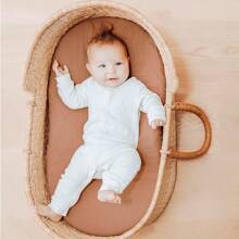 3PCS/Set Soft Breathable Muslin Bassinet Sheets Muslin Fitted Bassinet Sheet Set Muslin Bassinet Mattress Sheets Universal Fit For Rectangle Round Oval Mattress 33"X17" - Red Palm Flower - View 3