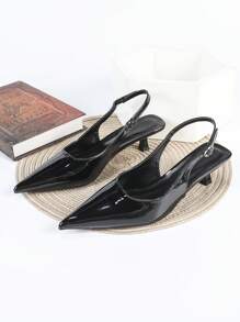 2025秋冬新款女士4厘米细跟露跟黑色高跟鞋，正式派对高跟鞋，套脚尖头礼服鞋，优雅高贵 - 黑色 - 查看 3