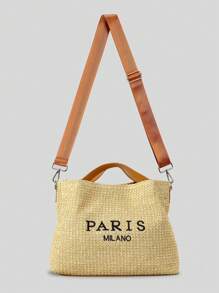 Straw Bag Seaside Holiday Beach Bag Female Letter Embroidery Large Capacity Tote Bag Summer Shoulder Crossbody Bag