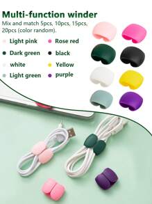 5pcs/10pcs/15pcs/20pcs Simple Solid Color Multi-Functional Cable Winders, Computer Headphone Charger Line Storage Clips, Travel Data Cord Organizer Clips (Random Color) Cable Organizer