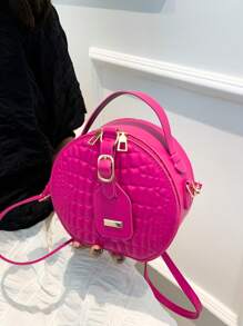 Women Mini Small Round Bag Crocodile Handbag Retro Crossbody Bag - Hot Pink - View 1