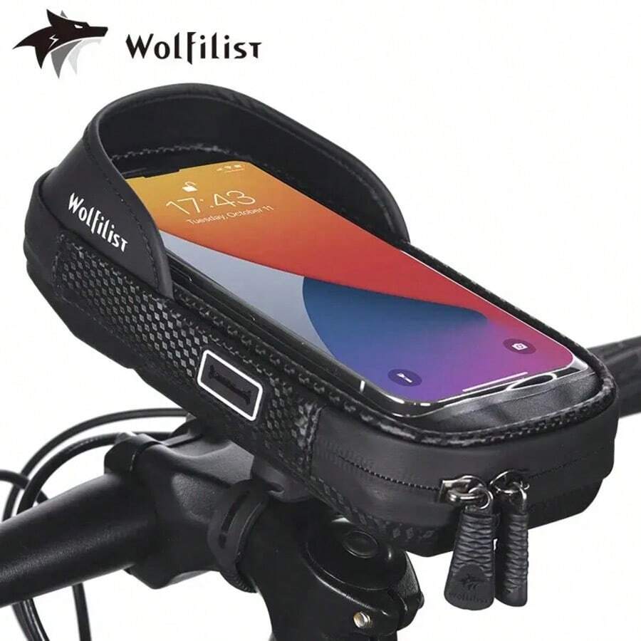 MultiDirectional Adjustable Bike Bag Cycling Waterproof Front Top Tube Touch Screen Phone Hanging Pocket With Mount Holder Stand - Black - View 1