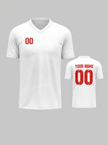 2025 Custom Jersey, 1pc Sports Teamwear & Club Training V-Neck Football Shirt With Front & Back Printed Name, Number & Logo, Comfortable For Daily, Casual, Party & Gathering