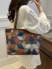A Classic Patterned Women's Handbag, Large Capacity Shoulder Bag, Fashionable Work Bag, With A Small Coin Purse