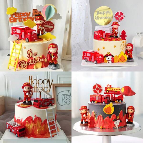 1pc Fire Ladder Truck, Cake Top Decoration, Fireman, Birthday Party, Fireman Hero Theme Birthday Cake Decoration Fire Truck Decoration Fire Cake Decoration