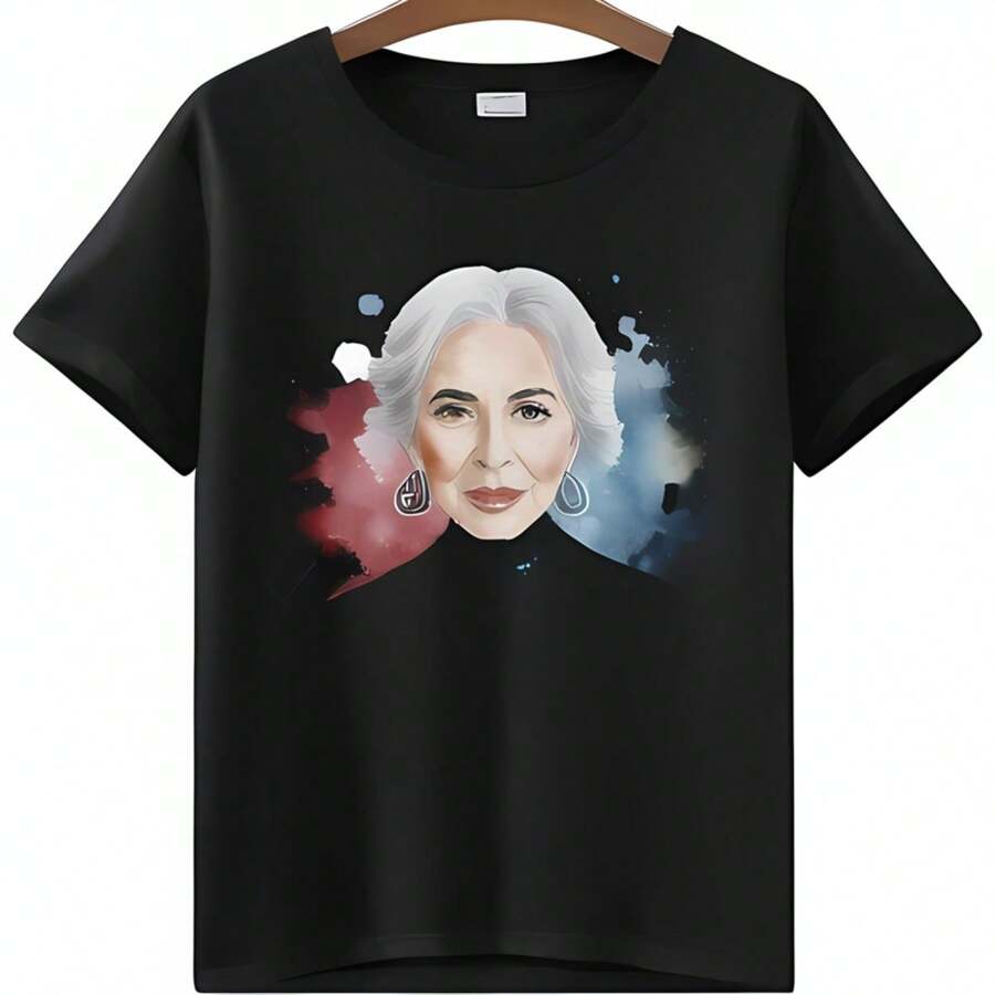 Artistic  T-Shirt With Elegant Older Woman Graphic And Colorful Background