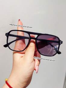 1 Pair Of Children's Aviator Frame Double-Beam Retro Color-Changing Fashion Glasses, Simple And Style, Rich Colors To Choose From, Suitable For Boys And Girls Party Festival Travel Vacation Decoration, Daily Accessories Photography Props. - Multicolor - View 2