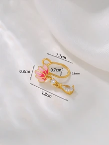 1 pezzo Orecchini a molletta in stile cinese in rame con zirconia a forma di goccia d'acqua a loto, design molletta-on, adatti per uso quotidiano da donna