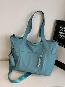 Bolso de tote de gran capacidad unisex con monedero 1 pieza, nuevo estilo coreano de estudiante de universidad y escuela secundaria, bolso casual, bolso bandolera, bolso de lona, bolso cruzado, bolso para mujer con bolsita, bolso escolar para compras, vacaciones, bolso de tote de moda con cremallera, bolso de tote escolar grande, con múltiples compartimentos, perfecto para la playa, la escuela, el trabajo y el uso diario