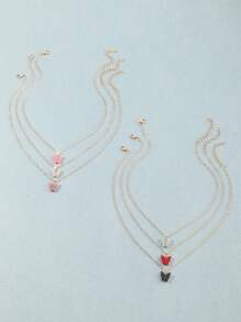 6pcs/Set Girls' Plastic Butterfly Necklace Set, Suitable For Daily Decoration - Multicolor - View 2