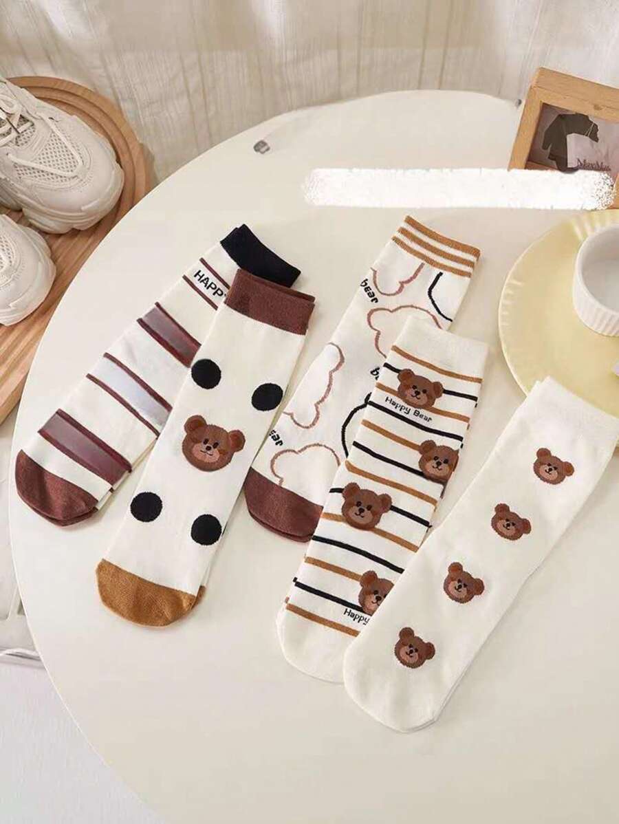 Women's Socks With Bear Design, Mid-High, 35-40 - 彩色 - 查看 1