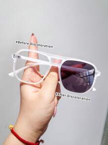 1 Pair Of Children's Aviator Frame Double-Beam Retro Color-Changing Fashion Glasses, Simple And Style, Rich Colors To Choose From, Suitable For Boys And Girls Party Festival Travel Vacation Decoration, Daily Accessories Photography Props. - Multicolor - View 12