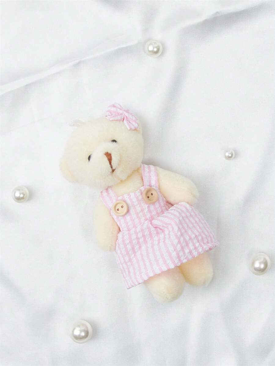 A Mini Couple Style Teddy Bear Plush Toy, Cute Stuffed Animal Doll, Perfect Gift For Wedding, Pretend Play, Bag Accessory Pendant - Pink - View 1