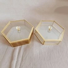 New Striped Glass Large Capacity Hexagonal Double-Layer Crystal Handheld Dustproof Jewelry Storage Box, Home Decor, Banquet, Wedding Gift - Multicolor - View 8