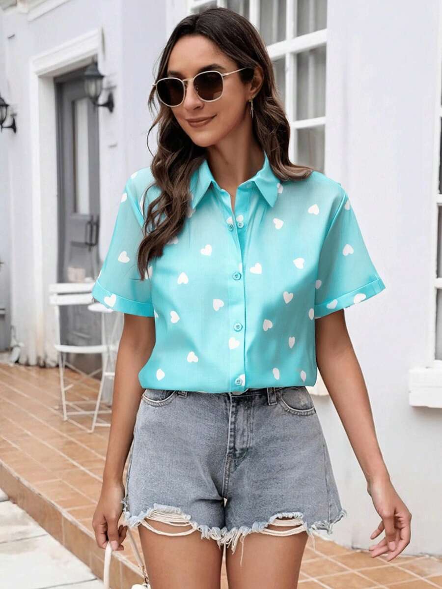 EMODA BLUSA DE CREPE  COM CORACAO  COM BOTAO #CAMISA#CAMISACORACAO