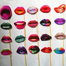 10pcs/Set Assorted Photoshoot Props For Wedding, Bridal Party, Birthday, Nightclub Decor - Paper Mustaches, Red Lips, Etc. - Multicolor - View 4