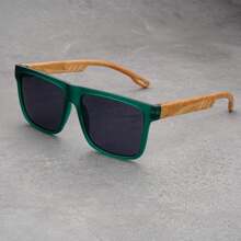 1 Paio di Occhiali da Uomo dalla Forma Quadrata, in Plastica Nera con Riflesso di Legno, Stile Vintage Classico alla Moda, Adatti per Uso all'aperto, Guida, Feste, Vacanze Estive in Spiaggia, Viaggi - nero - Visualizzare 3