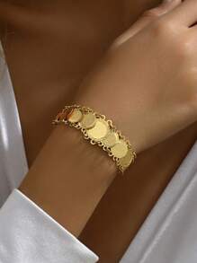 精致时尚经典古钱币手链女士斋月珠宝日常休闲佩戴礼物 - 金黃色 - 查看 2