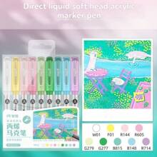6/9 Colors Straight Liquid Acrylic Marker Pen Soft Head Brush Tip Paint Pen For Fabric Rock Painting Stone Ceramic Glass Stationery Art Supplies - Multicolor - View 18