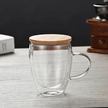 Taza de café de vidrio aislada de doble capa con asa, taza aislada de doble pared con tapa, disponible en tamaños de 250ml/350ml/450ml, adecuada para café, capuchino, latte, bebidas calientes y frías, ideal para el Día de la Madre, Pascua, Navidad, reuniones familiares, fiestas de cumpleaños