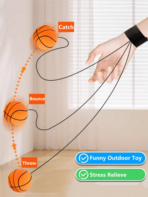 1pc Rubber Bouncing Ball With Wrist Strap, For Hand-Eye Coordination Training, Wrist Strengthening, Outdoor Exercise And Fitness, Suitable For Daily Workout Rebound Ball