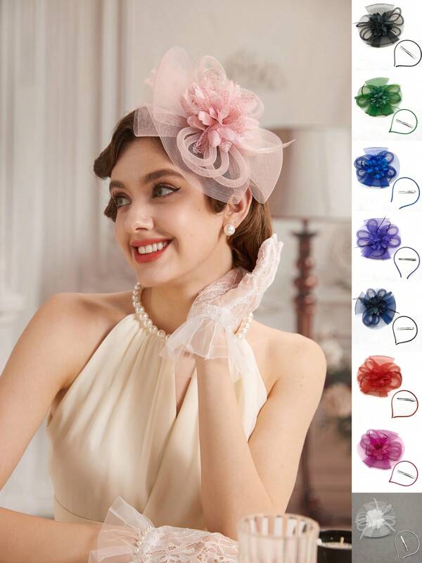 Fascinator Hats For Women 20s 50s Vintage Pillbox Hat Kentucky Derby Fascinators Flower Veil Wedding Tea Party Hat
