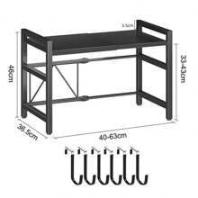 Kitchen Corner Shelf Expandable Microwave Oven Rack Stand Storage Holder 2Tier - Black - View 5