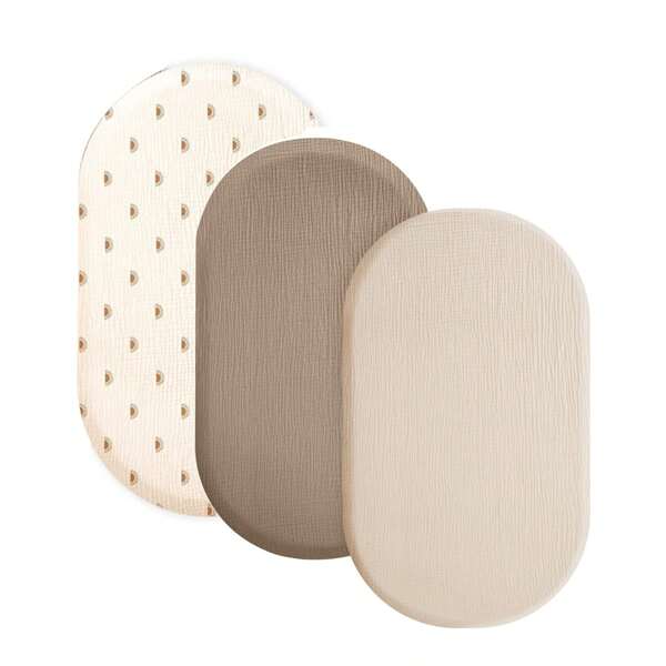 Set de 3 sábanas ajustables y elásticas, transpirables y cómodas para moisés de bebé, compatibles con colchones de cuna ovalados y rectangulares de 33" x 17"