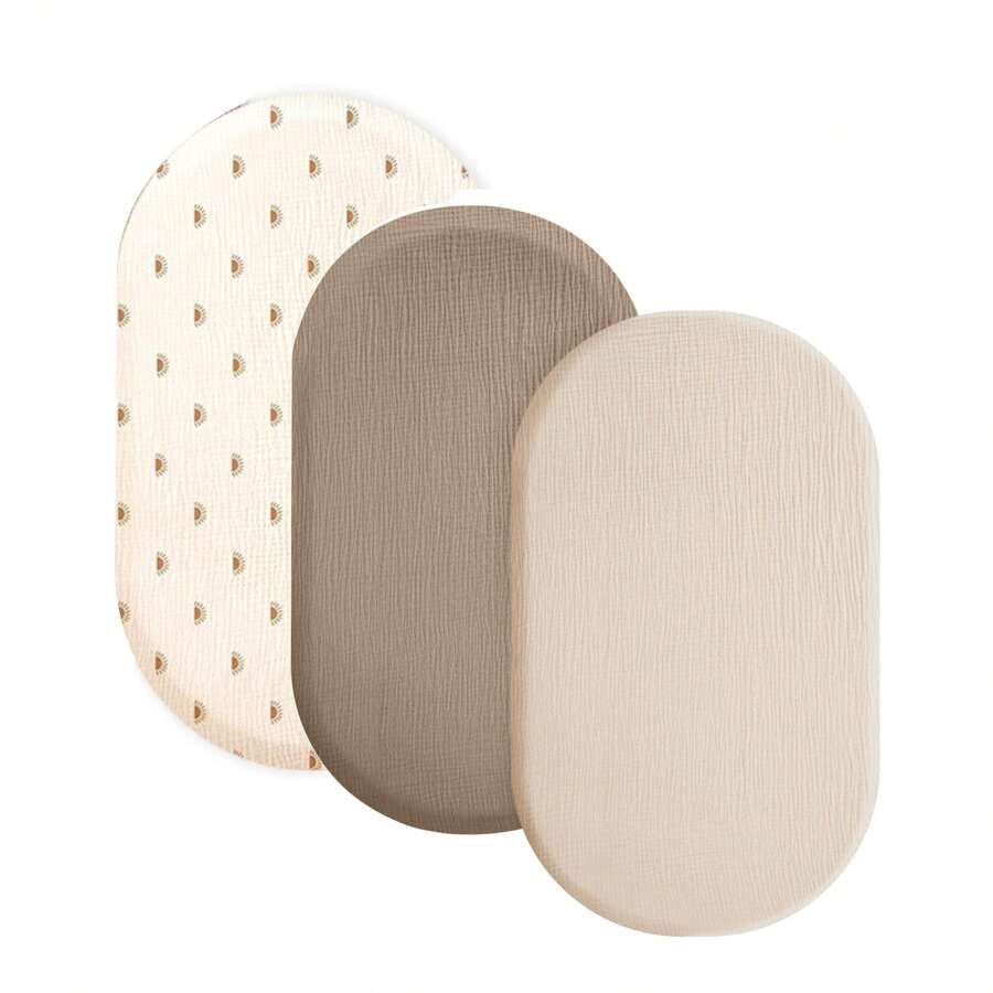 3PCS/Set Universal Size Baby Bassinet Sheets Breathable Elastic Cozy Fitted Bassinet Mattress Sheet Fit For Oval Rectangular Cradle Pad Sheets 33"X17" - Sunflower - View 1