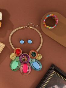 夸张多层手工串珠编织波西米亚风、欧式风、中东风、韩式风晚宴派对假日女士铝线树脂项链耳环手链套装 - 彩色 - 查看 5