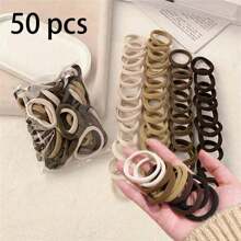 50/100 件装纯色发绳女网红ins简约发圈马尾头绳高弹力橡皮筋配饰 - 彩色 - 查看 2