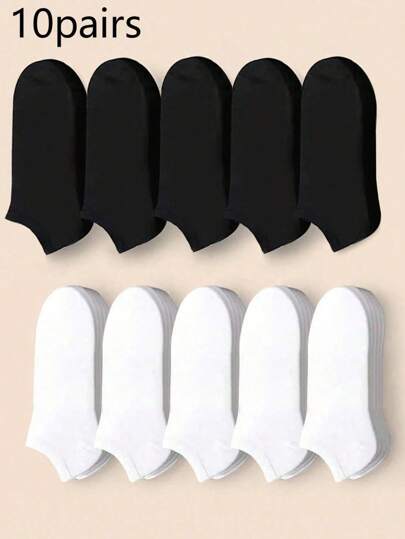 10 Pairs Men's Black & White Invisible Short Socks, Minimalist & Functional, Summer
