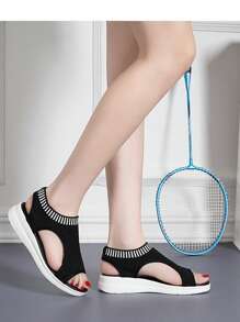 Summer New Bohemian Beach Wedge Sandals - Black - View 3