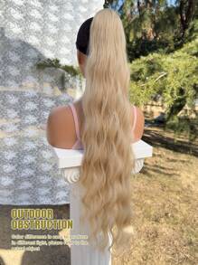 34 Inch Long Wavy Synthetic Hair Ponytail Wig, Heat Resistant Fiber, Gold Color, Suitable For Women, Girls, Party And Daily Use - Beige - View 6