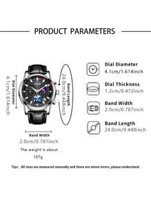 DOM 1 件男士时尚夜光星空多功能计时码表日历防水石英皮革手表