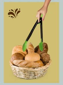 Pinzas multiusos de acero inoxidable para carne, pan, ensalada con fácil agarradera de silicón en varios colores - Verde - Ver 4