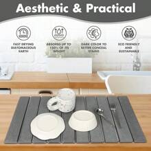 ER KitchenLarge Stone Dish Drying Kitchen Counter,, Instant Drying Pad,Diatomaceous Earth Absor, Foldable And  Absorbent Dish Drying Stone, 24*16, Dark Gykitchen Accessories