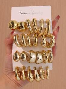 24 件时尚休闲几何 C 形水滴耳环