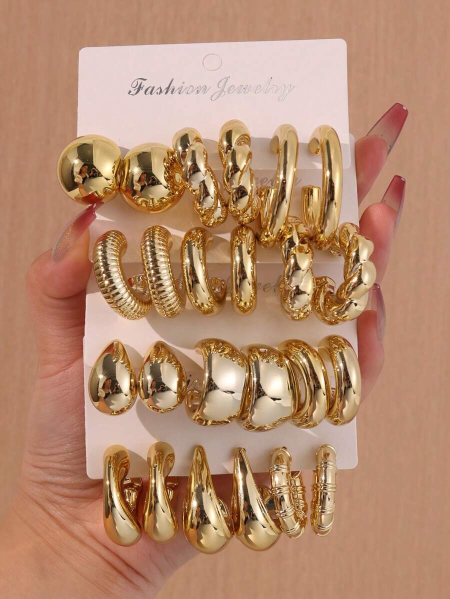 24 件时尚休闲几何 C 形水滴耳环