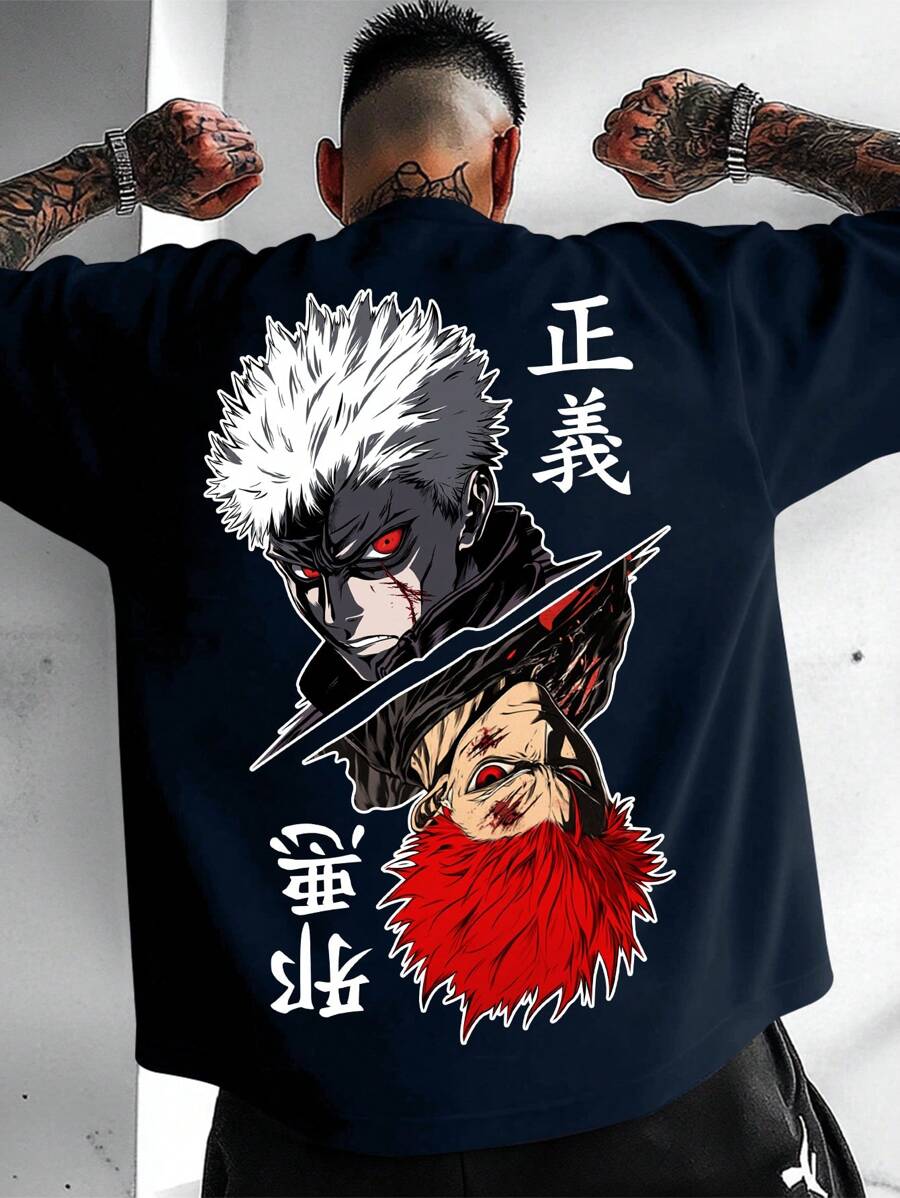 Áo thun nam cổ tròn đơn giản in hình anime tay ngắn mùa hè màu xanh navy - Màu xanh hải quân - Xem 1