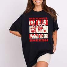 Shirt  Sheesh, O Monsters World Tour-Shirt, Shirt  Album, Shirt , Shirt , Kpop-Shirt, Baby Monster Shirt Kpop - 黑色 - 查看 1